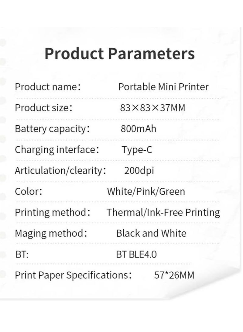 Mini Printer,Mini Pocket Printer Portable Thermal Instant Photo Printing Label Maker Machine BT Wireless Connect Compatible with Android or iOS APP Support Receipt Label Memo Sticker Notes Lists - Image 5
