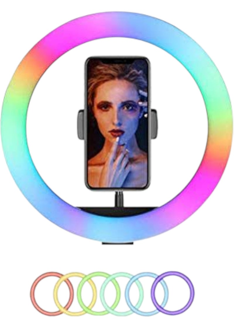 مصباح حلقي 33 سم للتعتيم مع أضواء LED RGB رينج لايت 16 وضع إضاءة مع حامل للهاتف الذكي - Image 1