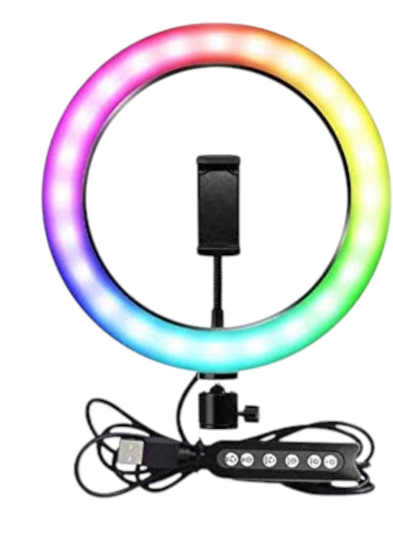 مصباح حلقي 33 سم للتعتيم مع أضواء LED RGB رينج لايت 16 وضع إضاءة مع حامل للهاتف الذكي - Image 2