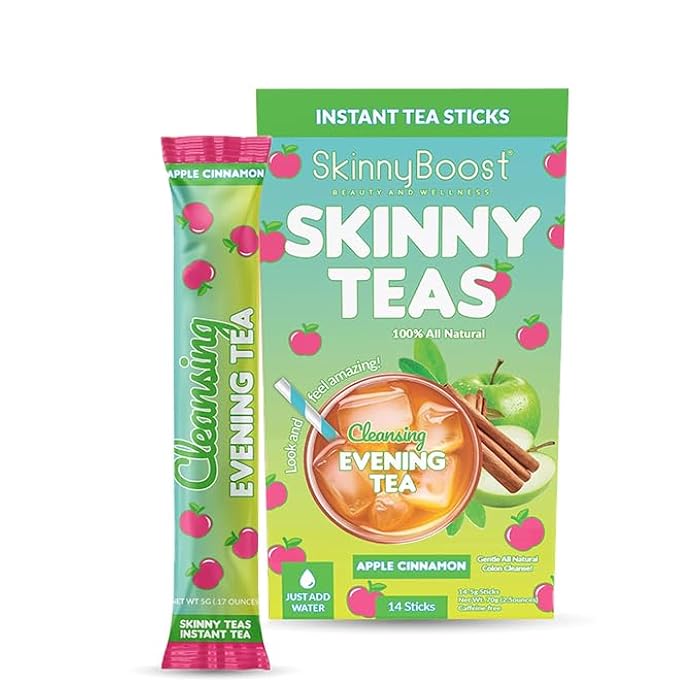 SkinnyBoost Skinny Teas Instant Tea Sticks – Cleansing Evening Tea – 14 Ct – Herbal Detox Blend with Colon and Body Cleansing Herbs – All Natural Gentle Cleanse, Reduce Bloat (Apple Cinnamon) - Image 1