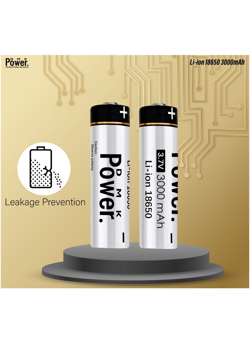 DMK Power - 2pcs Rechargeable Button Top Li-on Battery 18650 3.7V 3000MAH Battery Compatible with Electric Tools Toys LED Flashlights Torch and Etc - Image 1