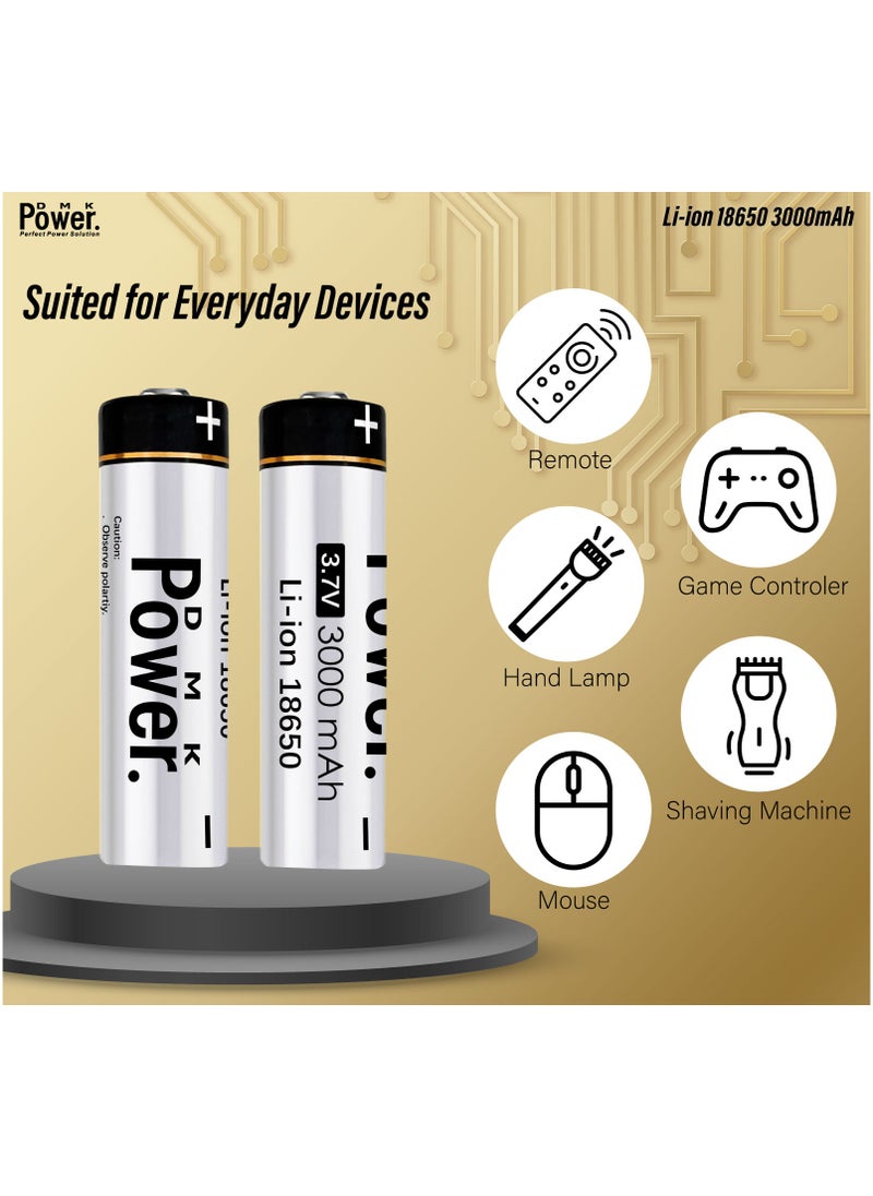 DMK Power - 2pcs Rechargeable Button Top Li-on Battery 18650 3.7V 3000MAH Battery Compatible with Electric Tools Toys LED Flashlights Torch and Etc - Image 1