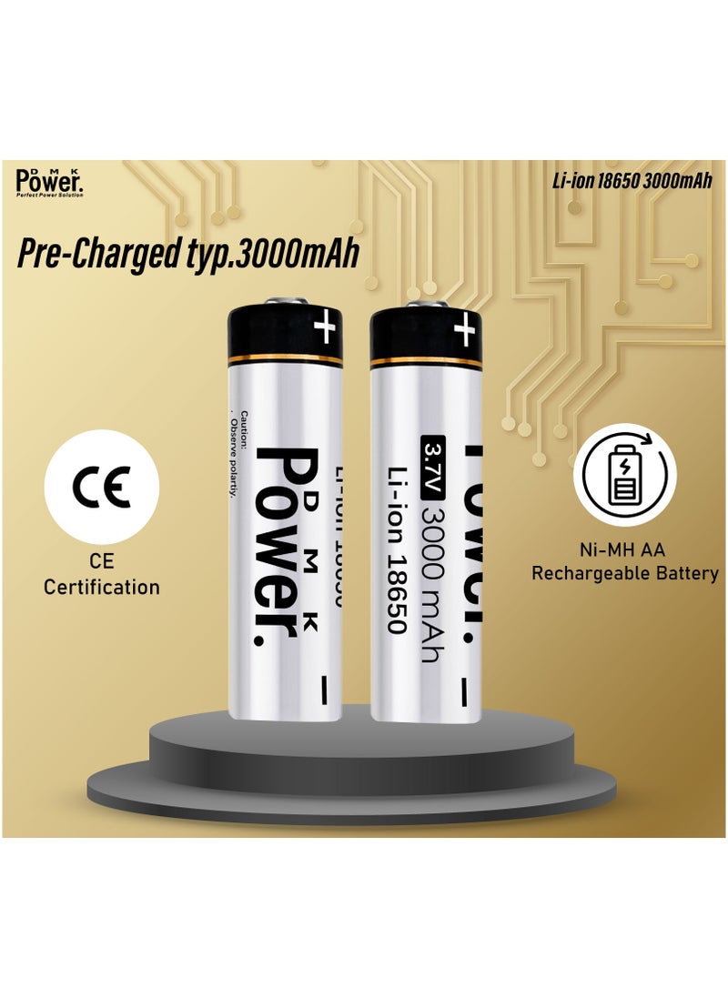 DMK Power - 2pcs Rechargeable Button Top Li-on Battery 18650 3.7V 3000MAH Battery Compatible with Electric Tools Toys LED Flashlights Torch and Etc - Image 1