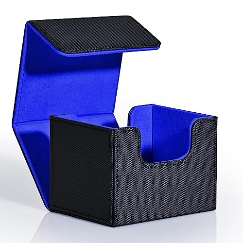ZLCA Card Deck Box for MTG Commander Deck Case Holds 120 Single Sleeved Cards Leather Magnetic Storage Box Fits for CCG TCG Sport Card Black Blue - Image 1