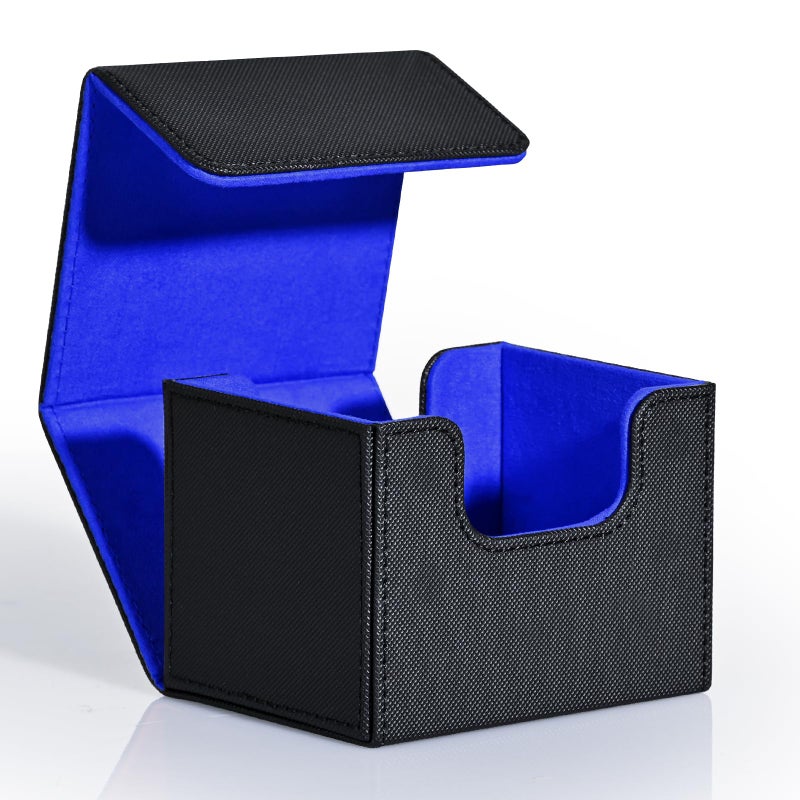 ZLCA Card Deck Box for MTG Commander Deck Case Holds 120 Single Sleeved Cards Leather Magnetic Storage Box Fits for CCG TCG Sport Card Black Blue - Image 2