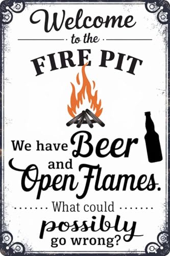 CSWLJS Funny Vintage Metal Sign Welcome To Our Fire Pit Tin Signs Country Kitchen Wall Art Decor For Home Room Bathroom Cafes Clubs Farm Garden Garage Inspirational Quotes 8×12 Inch - Image 1