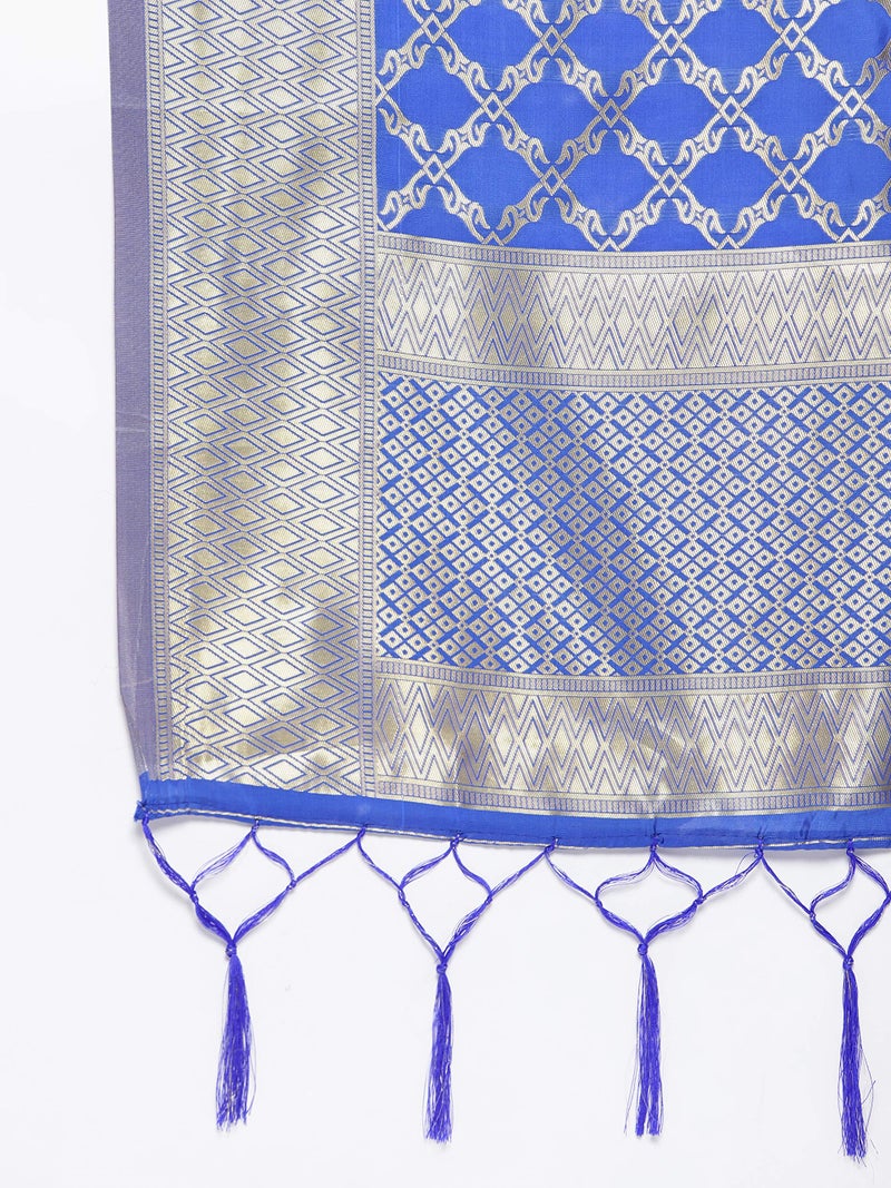 Lilots Women's Banarasi Silk Jacquard Woven Dupatta Gorgeous Printed Chunni (Blue), Free Size - Image 3