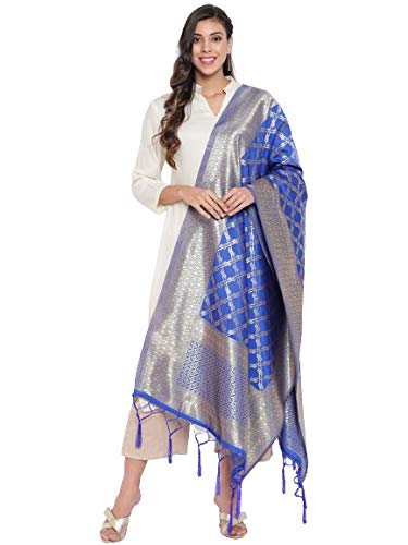 Lilots Women's Banarasi Silk Jacquard Woven Dupatta Gorgeous Printed Chunni (Blue), Free Size - Image 5
