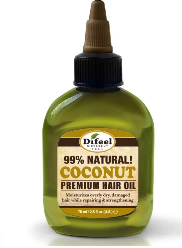 difeel 99% Natural Coconut Premium Oil Moisturize Overly Dry Damaged Hair while Repairing and Strengthening 75ml
