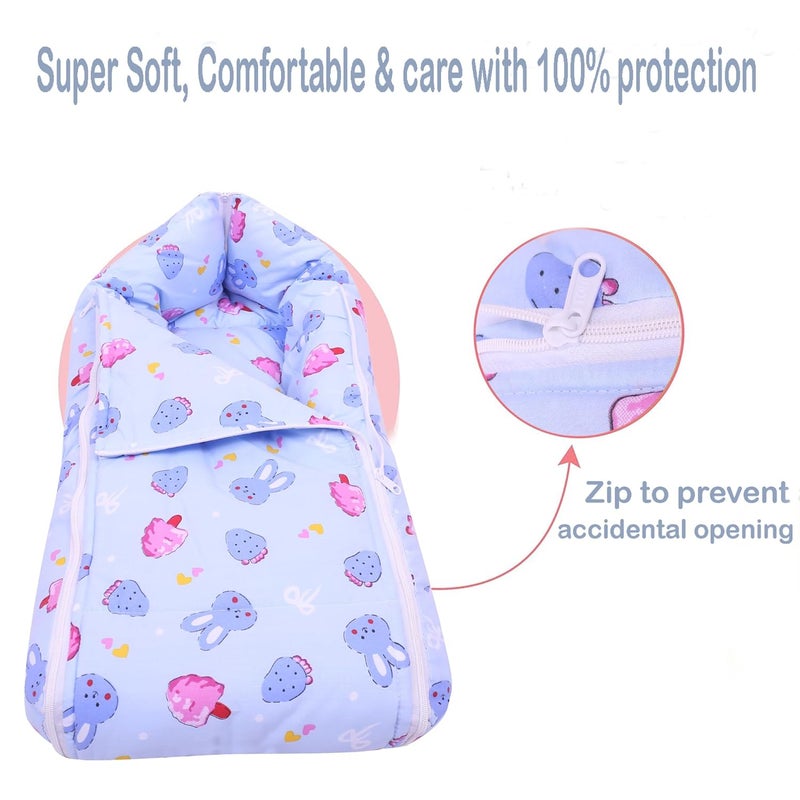 Nonibud Baby Cotton Sleeping Bed Cum Carrying Nest Bag with Storage Bag Large Size 77 Cms X 40 Cms 09 Months SkyBlue Star Print Sky Blue Teddy - Image 4