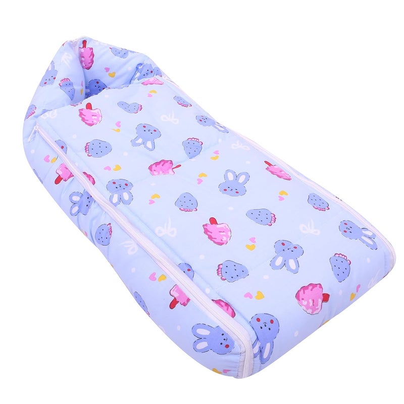 Nonibud Baby Cotton Sleeping Bed Cum Carrying Nest Bag with Storage Bag Large Size 77 Cms X 40 Cms 09 Months SkyBlue Star Print Sky Blue Teddy - Image 1