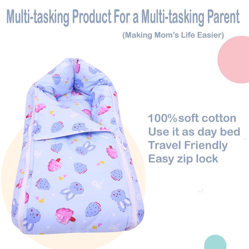 Nonibud Baby Cotton Sleeping Bed Cum Carrying Nest Bag with Storage Bag Large Size 77 Cms X 40 Cms 09 Months SkyBlue Star Print Sky Blue Teddy - Image 3