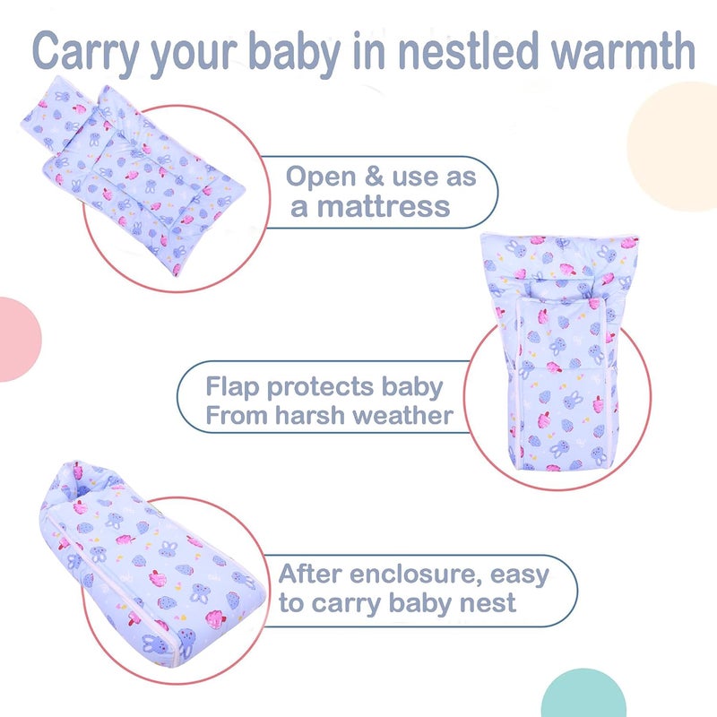 Nonibud Baby Cotton Sleeping Bed Cum Carrying Nest Bag with Storage Bag Large Size 77 Cms X 40 Cms 09 Months SkyBlue Star Print Sky Blue Teddy - Image 5