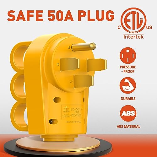 SnowyFox Snowy Fox RV 50 Amp Male Replacement Plug, 125V/250V 4 Prong Electrical Power Connector, 14-50P Plug Heavy Duty with Ergonomic Handle - Image 3