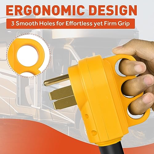 SnowyFox Snowy Fox RV 50 Amp Male Replacement Plug, 125V/250V 4 Prong Electrical Power Connector, 14-50P Plug Heavy Duty with Ergonomic Handle - Image 2