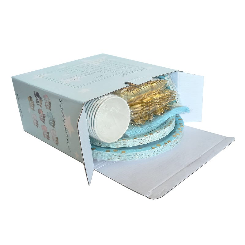 YAOSHENG 200 Pieces Rose Gold Party Supplies - Rose Gold Paper Plates & Napkins Cups Silverware Serves 25 Sets for Wedding Bridal Shower Engagement Birthday Parties (Blue  12 * 24 * 24cm) - Image 5