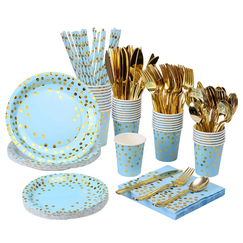 YAOSHENG 200 Pieces Rose Gold Party Supplies - Rose Gold Paper Plates & Napkins Cups Silverware Serves 25 Sets for Wedding Bridal Shower Engagement Birthday Parties (Blue  12 * 24 * 24cm) - Image 1