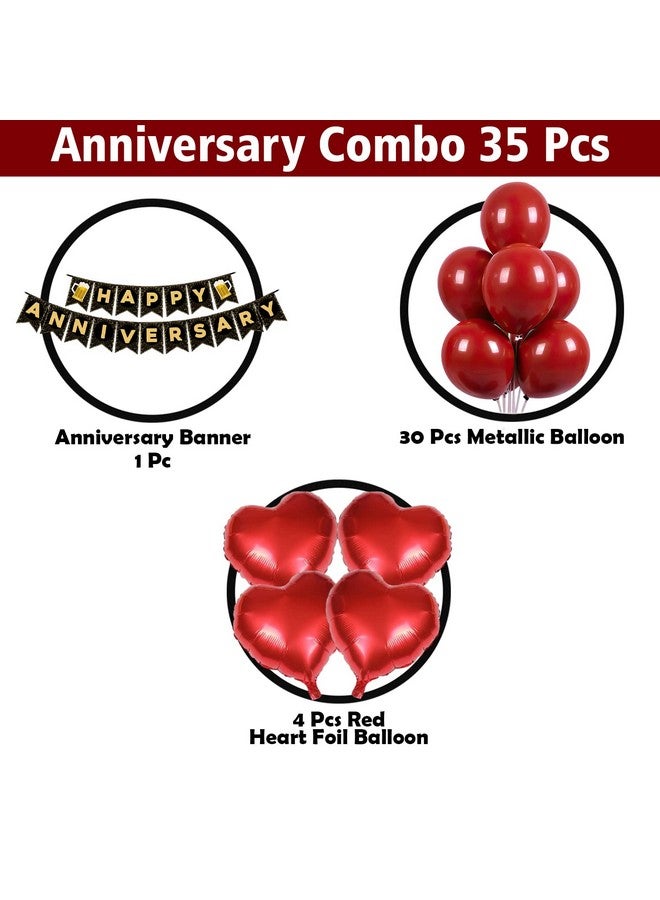 Party Propz Happy Anniversary Decoration Kit For Home -35 Items Red Combo Set Paper Banner (cardstock), Metallic Balloons, Heart Foil Balloons anniversary decoration items For Bedroom - Image 2