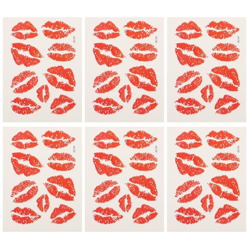 Uonlytech 6Pcs Red Lips Tattoo Stickers, Small Temporary Kiss Stickers Water- proof Body Art Tattoo Stickers for Women Girls Kids Decorations Tattoo - Image 1
