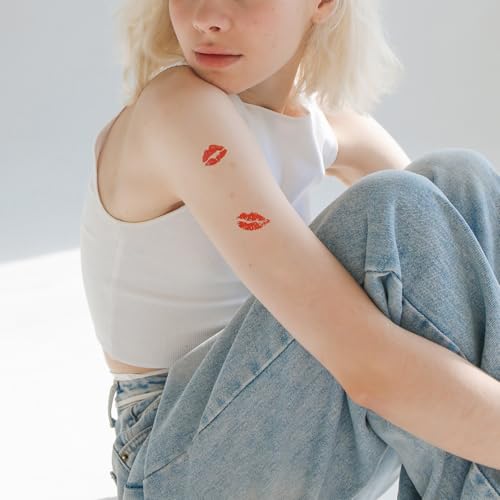 Uonlytech 6Pcs Red Lips Tattoo Stickers, Small Temporary Kiss Stickers Water- proof Body Art Tattoo Stickers for Women Girls Kids Decorations Tattoo - Image 3