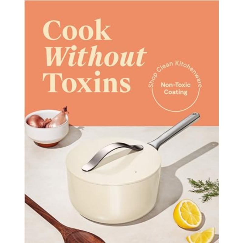 Nonstick Ceramic Sauce Pan with Lid 3 qt for cooking sauces and soups, ceramic material, cream color, non toxic PTFE PFOA free - Image 2