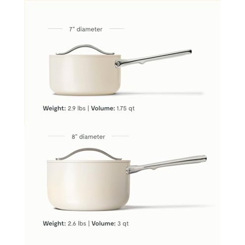 Nonstick Ceramic Sauce Pan with Lid 3 qt for cooking sauces and soups, ceramic material, cream color, non toxic PTFE PFOA free - Image 3