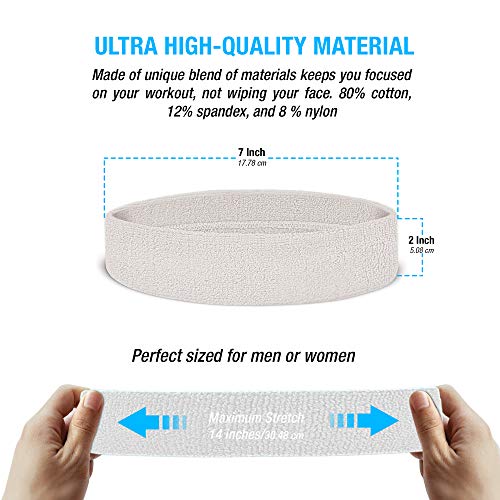 Suddora Head Sweatbands - Athletic Cotton Terry Cloth Headbands for Sports (White) - Image 3