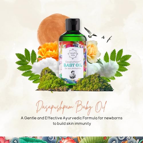 Nature's Veda Ayurvedic Dasapushpam Baby Massage Oil - 200ml | Virgin Coconut Oil for Newborns | Nourishes, Protects & Strengthens Skin | Natural, Non-Sticky, Chemical-Free Formula - Image 2