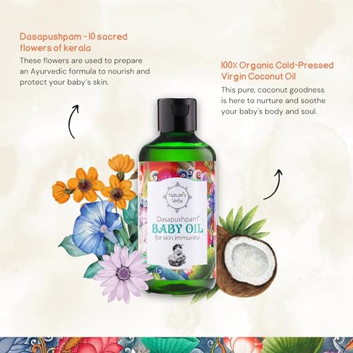 Nature's Veda Ayurvedic Dasapushpam Baby Massage Oil - 200ml | Virgin Coconut Oil for Newborns | Nourishes, Protects & Strengthens Skin | Natural, Non-Sticky, Chemical-Free Formula - Image 3