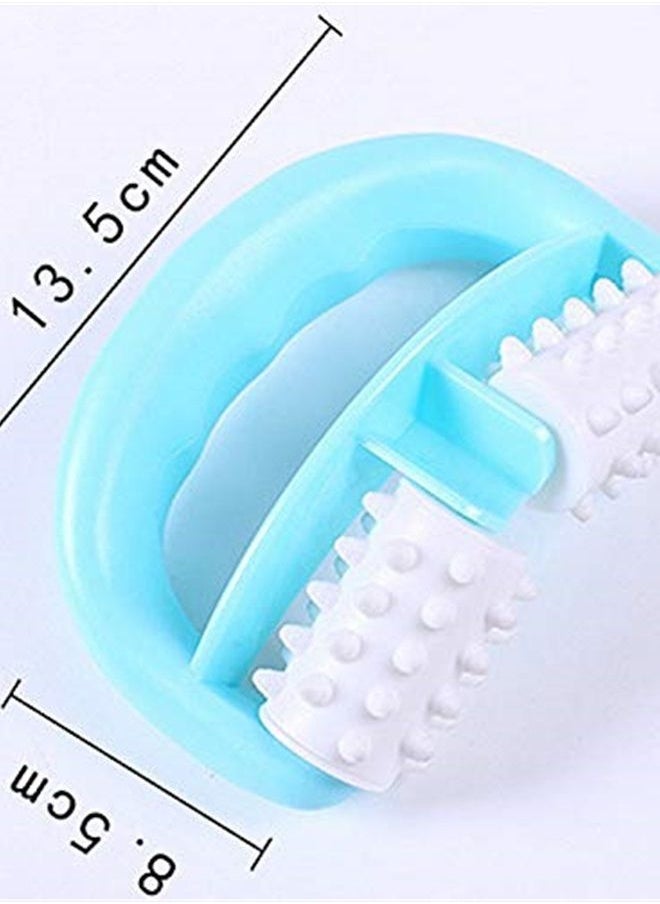 Plastic Manual Round Handle 2 Wheels Muscle Massage Roller Massager Cellulite Roller for Legs Arms Back Muscle Pain Relief and Muscle Relaxation (Blue)