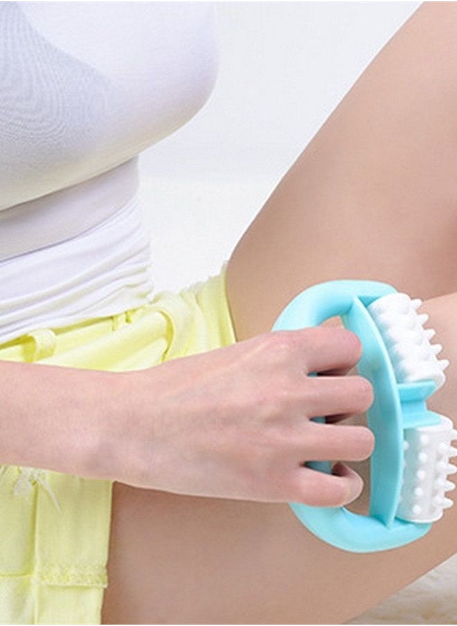 Plastic Manual Round Handle 2 Wheels Muscle Massage Roller Massager Cellulite Roller for Legs Arms Back Muscle Pain Relief and Muscle Relaxation (Blue)