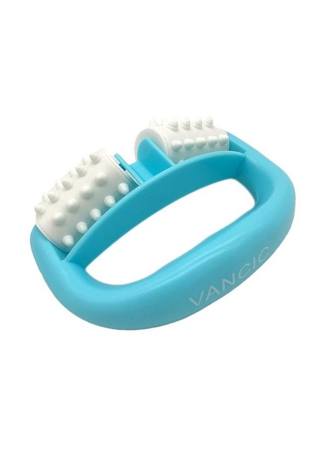 Plastic Manual Round Handle 2 Wheels Muscle Massage Roller Massager Cellulite Roller for Legs Arms Back Muscle Pain Relief and Muscle Relaxation (Blue)