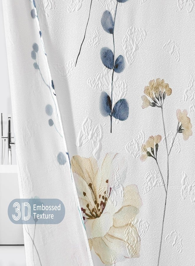QiyI Watercolor Floral Shower Curtain, 3D Embossed Butterflies Grey Beige Flower Bathroom Curtains, Minimalist White Cloth Bath Curtain, Waterproof Fabric Textured Shower Curtain Set with Hooks, 72x72 - Image 4
