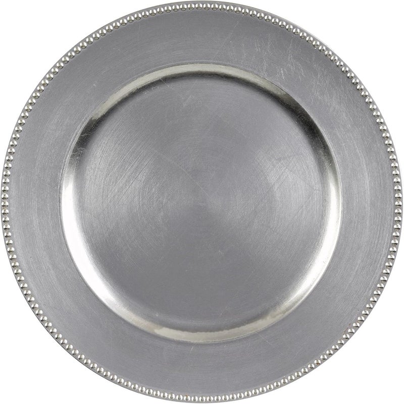 Amscan Amscan Silver Plastic Round Charger Plates Pack Of 4  13  Disposable  Luxurious Design Perfect Tableware For Weddings Parties Special Events And Home 