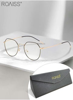roaiss Blue Light Blocking Sunglasses Anti UV and Glare Blue Light Filter Computer Glasses Round Color Changing Anti Eyestrain Headache Eyewear for Men Women Black Gold  - Image 1