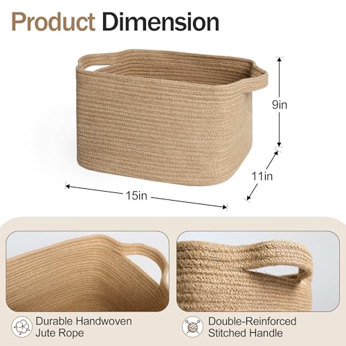 MEGASKET Wicker Basket for Storage 15x11x9 Woven Basket with Handle Rectangular Cute Storage Bin for Books Shoes Clothes Towels Decorative Gift Bin Empty Stuffed Animal Organizer Home Decor - Image 3