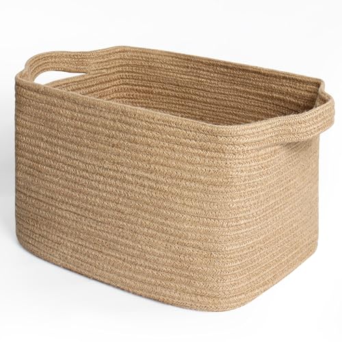 MEGASKET Wicker Basket for Storage 15x11x9 Woven Basket with Handle Rectangular Cute Storage Bin for Books Shoes Clothes Towels Decorative Gift Bin Empty Stuffed Animal Organizer Home Decor - Image 1