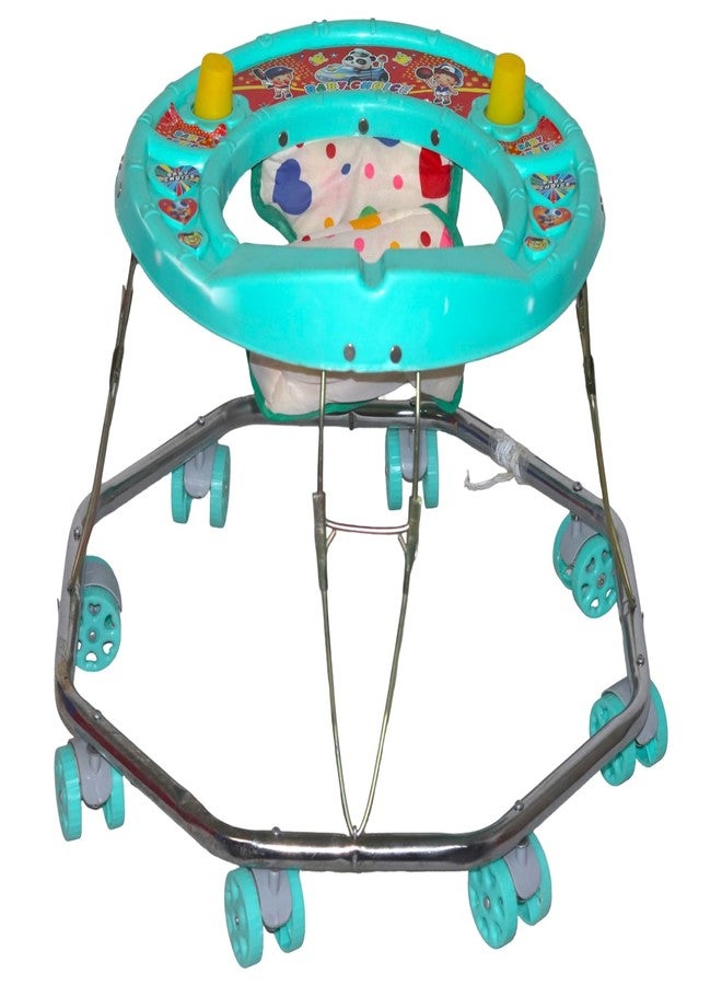EVOSHINE 8 Bend Baby Walker | Heavy-Duty Plastic Frame | Comfortable Cushion Seat | 360° Rotating Wheels | Safe & Durable Walking Support for 6-18 Months (Grey) - Image 1