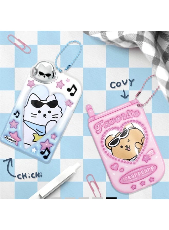 NIBEMINENT 1 - Piece Headphone kitten Kpop Photo Card Holder Pendant Key Chain ID Badge Holder ID Card Holder Photo Card Protector for School ID Office ID Access Card for Women Girls - Image 2