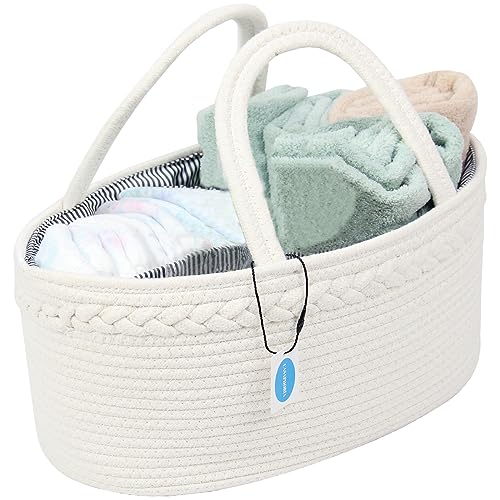 Casaphoria Caddy Organization Woven Cotton Rope Basket storage Caddy or Gift, Soft Circular Basket with Handle, Cotton Material,Light Brown(15.5"x10"x7.5") - Image 2