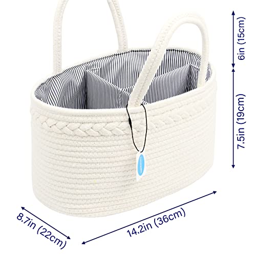 Casaphoria Caddy Organization Woven Cotton Rope Basket storage Caddy or Gift, Soft Circular Basket with Handle, Cotton Material,Light Brown(15.5"x10"x7.5") - Image 4