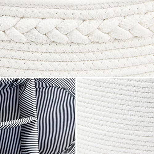 Casaphoria Caddy Organization Woven Cotton Rope Basket storage Caddy or Gift, Soft Circular Basket with Handle, Cotton Material,Light Brown(15.5"x10"x7.5") - Image 3