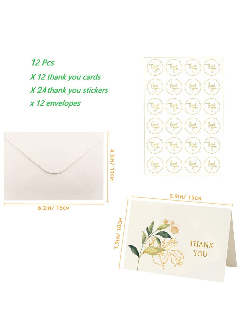Generic 12 Thank You Cards with 6 Elegant Gold Foil Green Plant Designs, Complete with Envelopes and Stickers, Perfect for Weddings, Graduations, Birthdays, Baby Showers, and Memorials.  - Image 5