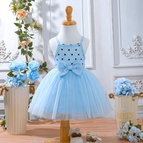 Kunyeah Toddler Girls Dress with Cardigan Baby Summer Tutu Dress Little Girl Sleeveless Tulle Skirts Short Sleeve Ruffle Coat Blue - Image 3