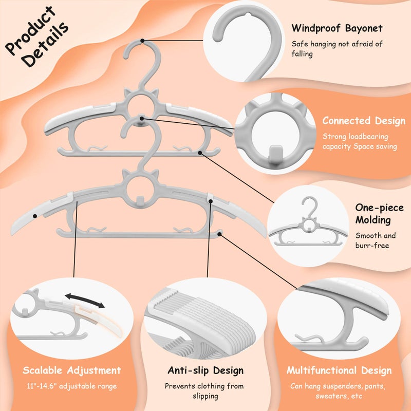Funamily Baby Hangers For Nursery Closet  Infant Hangers Extendable And Non-Slip For Newborn Toddler Kids Clothes 11""-14.6"" Adjustable Children Coat Pant Hanger For Girl And Boy Nursery Must Have (40Pcs Grey) - Image 4