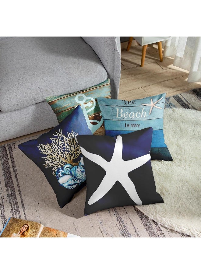 Emvency Set of 4 Throw Pillow Covers Nautical Coastal Beach and Blue Turquoise Anchor Weathered Wood Old Decorative Pillow Cases Home Decor Square 20x20 Inches Pillowcases - Image 3