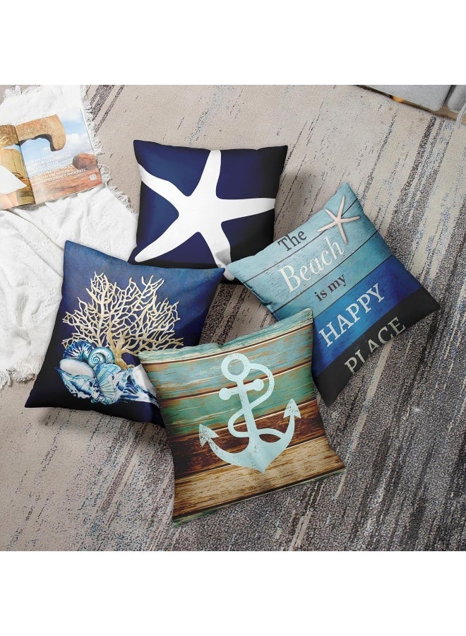 Emvency Set of 4 Throw Pillow Covers Nautical Coastal Beach and Blue Turquoise Anchor Weathered Wood Old Decorative Pillow Cases Home Decor Square 20x20 Inches Pillowcases - Image 5