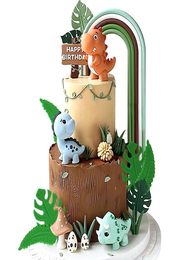 Roaring Good Time Dinosaur Cake Decorations Dinosaur Cupcake Topper Green Orange Yellow Cake Toppers for Birthday Baby Shower Party Supplies - Image 1