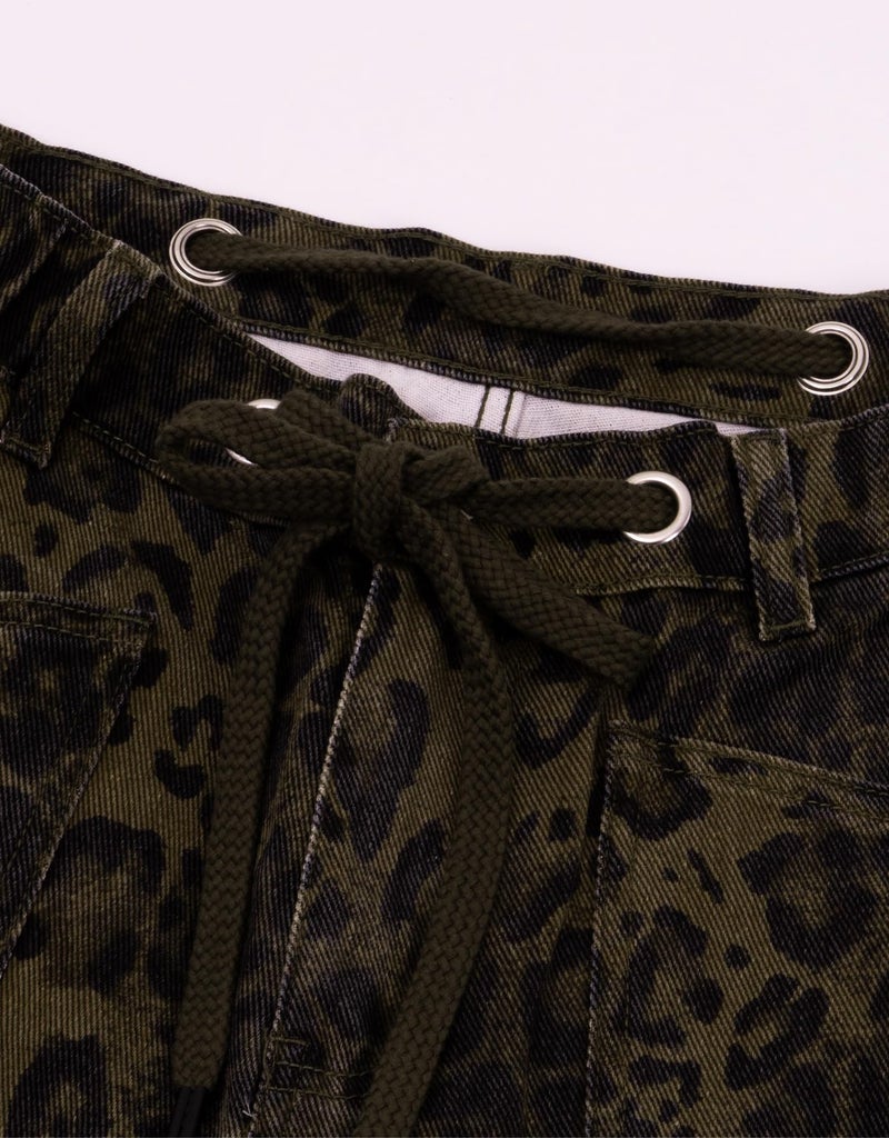 Kedera Barrel Jeans for Women Mid Rise Baggy Leopard Pants Wide Leg Denim Pants Drawstring Jeans with Pockets - Image 2