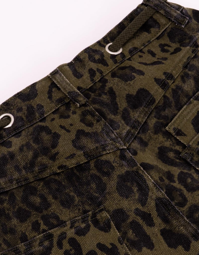 Kedera Barrel Jeans for Women Mid Rise Baggy Leopard Pants Wide Leg Denim Pants Drawstring Jeans with Pockets - Image 3